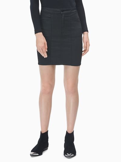 Calvin Klein Ruhák HU614939 | Calvin Klein High Rise Coated Denim Női Szoknya Fekete